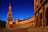 View of the Plaza de Espana at night, Seville, Andalucia, Spain
