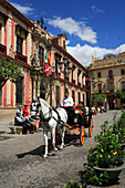 Plaza Virgen de los Reyes with horse and carriage, Seville, Andalucia, Spain