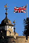 Tower of London and flag, London, UK, England