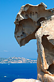 Bear Rock with view over sea to La Maddalena, Capo d'Orso, Sardinia, Italy