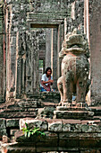 Angkor Thom, woman at the Bayon temple, Siem Reap, near, Cambodia