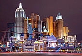 New York New York Hotel and Casino at night, Las Vegas, Nevada, USA