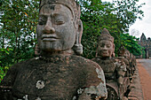 Stone figures on causeway at south gate of Angkor Thom, Siem Reap, near, Cambodia