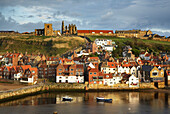 Whitby Outer Harbour and hillside town, Whitby, Yorkshire, UK, England
