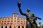 Bullring, Plaza Monumental de las Ventas with statue of bullfighter, Madrid, Spain