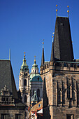 Charles Bridge, towers and dome, Prague, Czech. Republic
