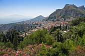 View to Mount Etna, Taormina, Sicily, Italy