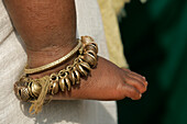 Brass anklet on Dhongria child, Chatikona, Orissa, India