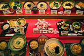 Display of plastic sample dishes in restaurant, General, Japan