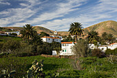 The village Betancuria under clouded sky, Parque Natural de Betancuria, Fuerteventura, Canary Islands, Spain, Europe