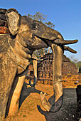 Stone Elephant sculpture, Kamphaeng Phet, Wat Phra Khaeo, Central Thailand, Asia