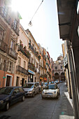Cars in a steep alley, Cagliari, Sardinia, Italy, Europe