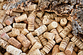 Close-up of corks, Museo del Vino, Berchidda, Sardinia, Italy, Europe