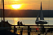 Sunset over lake Ammersee, Aidenried, Bavaria, Germany