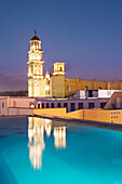 The roof terrace of the La Purificadora hotel has a view of convento de San Francisco, Heroica Puebla de Zaragoza, also known as Puebla is the capital of the state of Puebla, Mexico