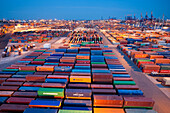 High angle view of container port at night, Port of Hamburg, Germany