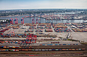 Container gantry crane and railroad tracks, Port of Hamburg, Germany