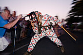 Devils masks at the carnival parade, Los Diabletes, Gran Coso de Carnaval, Costa Teguise, Lanzarote, Canary Islands, Spain, Europe