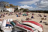 Harbour,  tidal harbour,  fishing boats,  St. Ives,  the Celtic Sea,  the Atlantic Ocean,  Cornwall,  England,  Great Britain