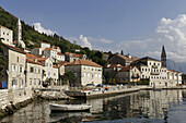 Perast, old town, St Nicholas Church, Church of Our Lady of Rosary, octogonal tower, Kotor Bay, Montenegro