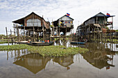 Stilted houses at fishing village Kampong Phlug at Tonle Sap Lake, Siem Reap Province, Cambodia, Asia