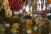 Herb and Spice stall at Mercado dos Lavradores Market Hall, Funchal, Madeira, Portugal