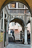 Deserted arcade and alley, Venice, Veneto, Italy, Europe