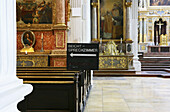 Sign post, Jesuit church of St Michael, Munich, Bavaria, Germany