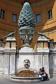 The Pinecone Courtyard In The Vatican Museum, Bronze Pinecone From An Antique Fountain, Rome, Italy