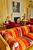 Sofa, Lounge, The Chateau Du Clair De Lune Hotel, Biarritz, Pyrenees Atlantiques, (64), France, Basque Country, Basque Coast