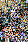 Human Pyramid Or Tower, The Castellers Of Catalonia, Perpignan, Pyrenees-Orientales (66), France