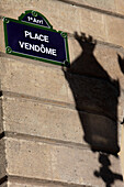 Plaque Of The Place Vendome With The Shadow Of A Streetlamp, Paris, France, Europe