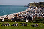 Town And Cliffs Of Etretat Seen From The Park At The Hotel 'Dormy House', Etretat, Seine-Maritime (76), Normandy, France