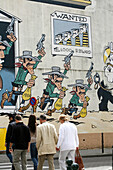 Rue De La Buanderie, Painted Wall Representing Lucky Luke And The Daltons. Comics In The City, Murals By Cartoonists, Brussels, Belgium