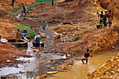 Women Wash Their Laundry At The Well, Children And Pigs Share The Water From The Streams, In Burkina Faso Water Is Scarce And Precious, Bobo-Dioulasso, Burkina Faso
