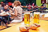 Wurst, Sausages And Beer In A Biergarten, Tiergarten, Berlin, Germany