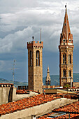 The Towers Of The Museo Nazionale Del Bargello And The Badia Fiorentina Church, Florence, Tuscany, Italy