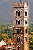 Campanile Of The Saint Martin Cathedral, Duomo San Martino, Viewed From The Roofs Of Lucca, Tuscany, Italy