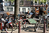 Houseboat And Street Scene On The Brouwersgracht Quays, Amsterdam, Netherlands