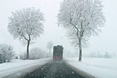 Road Transport In Snowy Conditions On The National Route 12, Dreux (28), France