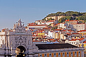 Arch Praca Do Comercio, Commerce Square And Sao Jorge Castle, Castelo De Sao Jorge, Baixa District, Lisbon, Portugal, Europe
