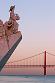 Discoveries Monument And 25Th Of April Bridge, Belem, Lisbon, Portugal