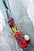Conditioning Of The Victim On A Stretcher, Rescue Of A Skier In A Crevasse With A Tripod And Thermal Winch, Emergency Service Mountain Squad (Gmsp74), Vallee Blanche, Mont-Blanc, Haute-Savoie (74), France
