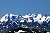 Panoramic view of Bernina range, Upper Engadin, Engadin, Canton of Grisons, Switzerland