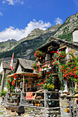 Rustici mit Blumenschmuck, Valle Verzasca, Tessin, Schweiz