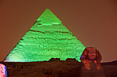 Licht und Ton Show an den Pyramiden von Gizeh, Aegypten, Kairo