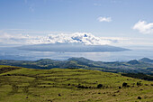 View from Reserva Natural da Caldeira do Faial with Pico Island in the distance, Faial Island, Azores, Portugal, Europe