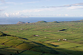 Lush pastures seen from Miradouros da Serra do Cume viewpoint, Terceira Island, Azores, Portugal, Europe