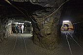 Guided tour in underground mine, pit railway, Barsinghausen, Deister, region Hanover, Lower Saxony, Germany