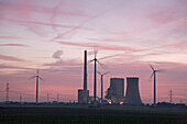 coal power station, and wind turbines, Mehrum, Hanover, Lower saxony, northern Germany